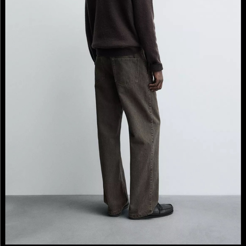 Zara Dark Brown/Taupe wide Straight-Leg Pants - Picture 6 of 9